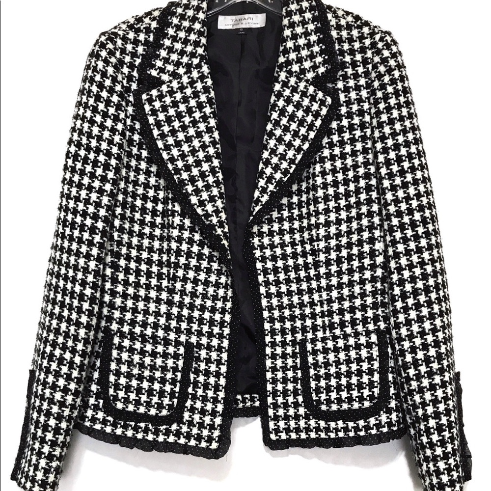 Tahari Houndstooth & Polka Dot Blazer SZ 10